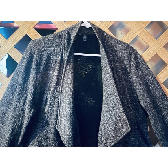 EILEEN FISHER Marled Dark Gray Draping Lagenlook Open Front Cardigan Sweater L - Picture 4 of 12